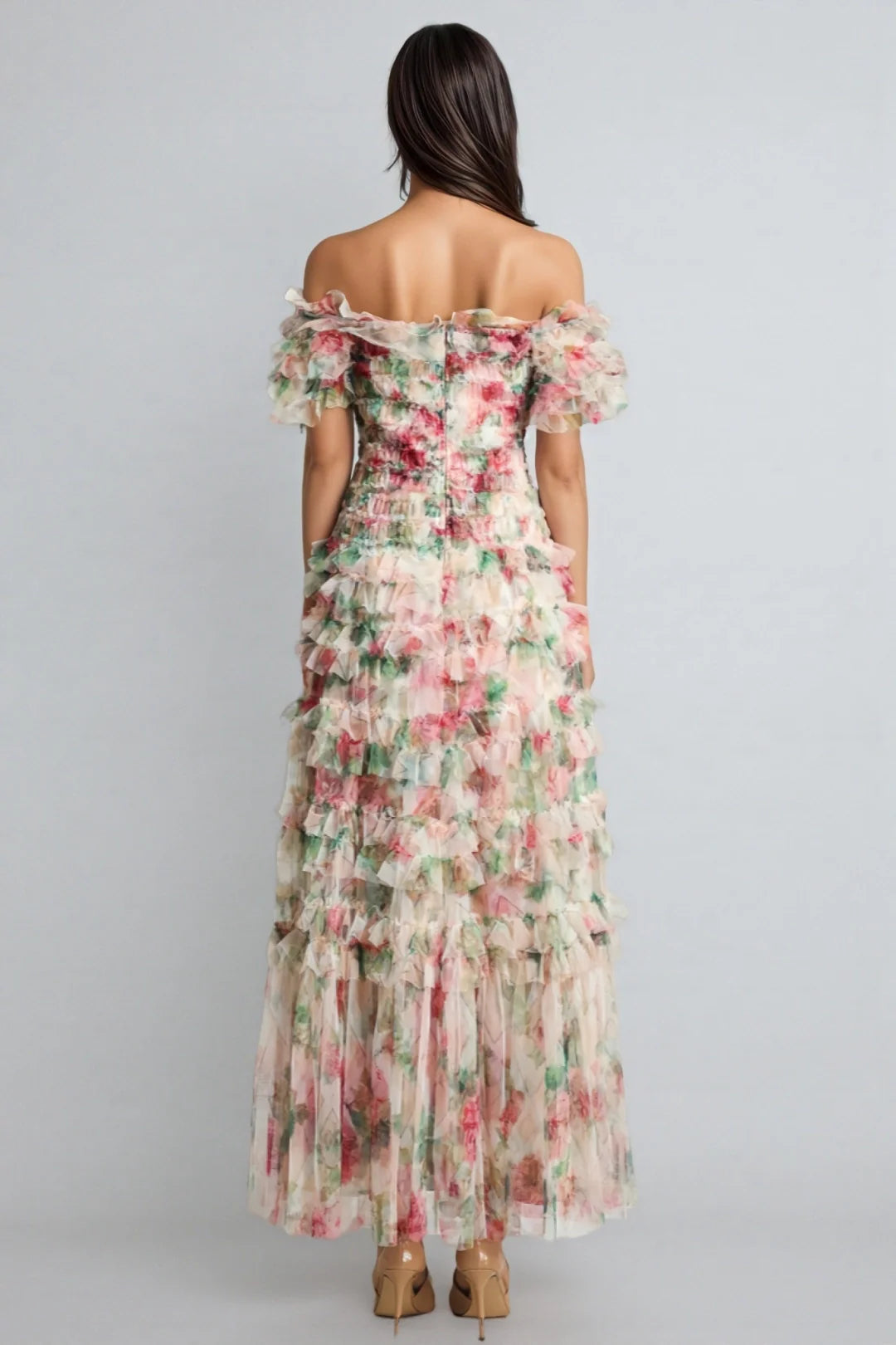 Vestido Maxi Sem Alças em Malha Floral Sina