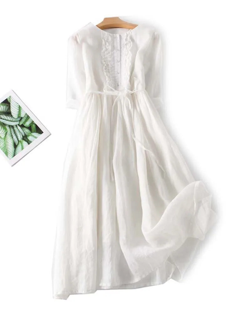 Livia - Confortável Vestido Maxi de Linho