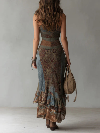 Zaya — Vestido Maxi Assimétrico em Estampa Étnica