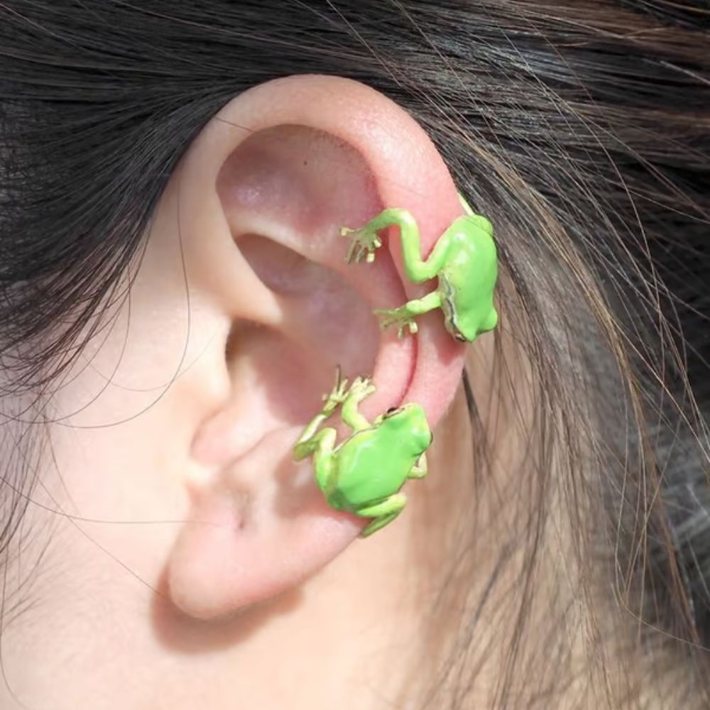 Conjunto de Jóias de Sapo — Anel e Brincos com Motivo Natural