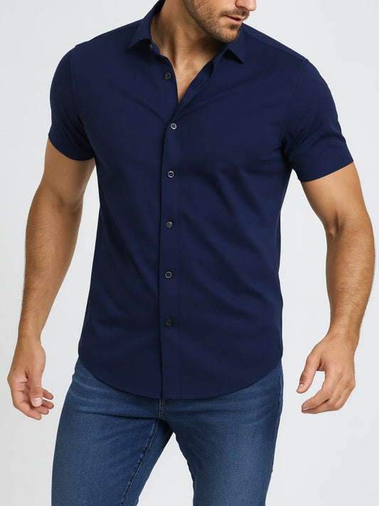 Camisa Não Amassada com Stretch 4-Way – Botões Transparentes