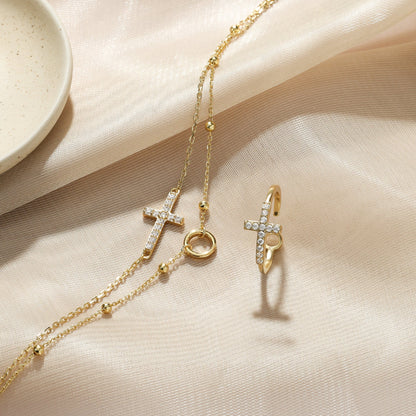 O Colar de Fé em Camadas com Cruz Circular — Ouro