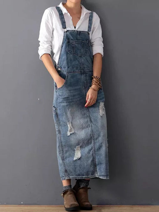 Lorena - Vestido de Denim Desgastado com Fenda nas Costas