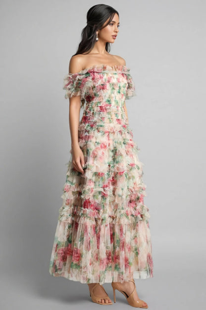 Vestido Maxi Sem Alças em Malha Floral Sina