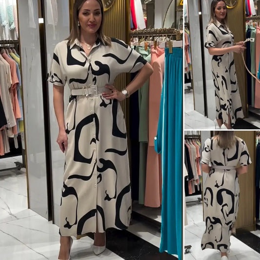 Vestido bonito com cinto - Elegante Vestido