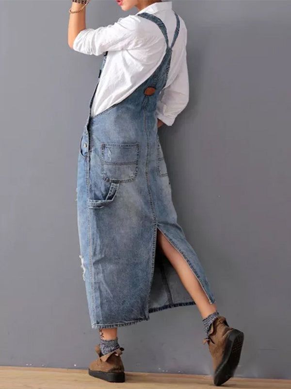 Lorena - Vestido de Denim Desgastado com Fenda nas Costas
