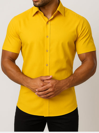 Camisa Não Amassada com Stretch 4-Way – Botões Transparentes