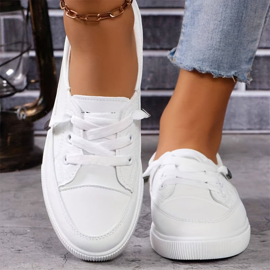 Azzy - Confortáveis Sapatos Planos Brancos para Mulheres, Respiráveis e com Cadarços