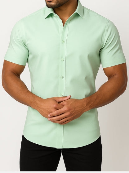 Camisa Não Amassada com Stretch 4-Way – Botões Transparentes
