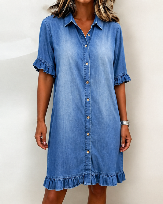 Vestido de Denim Confortável com Ruching Lisonjeiro