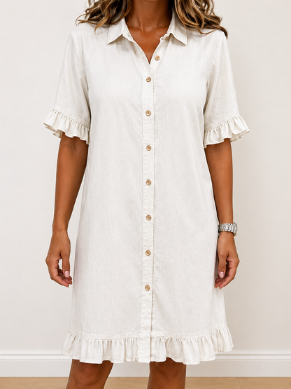 Vestido de Denim Confortável com Ruching Lisonjeiro