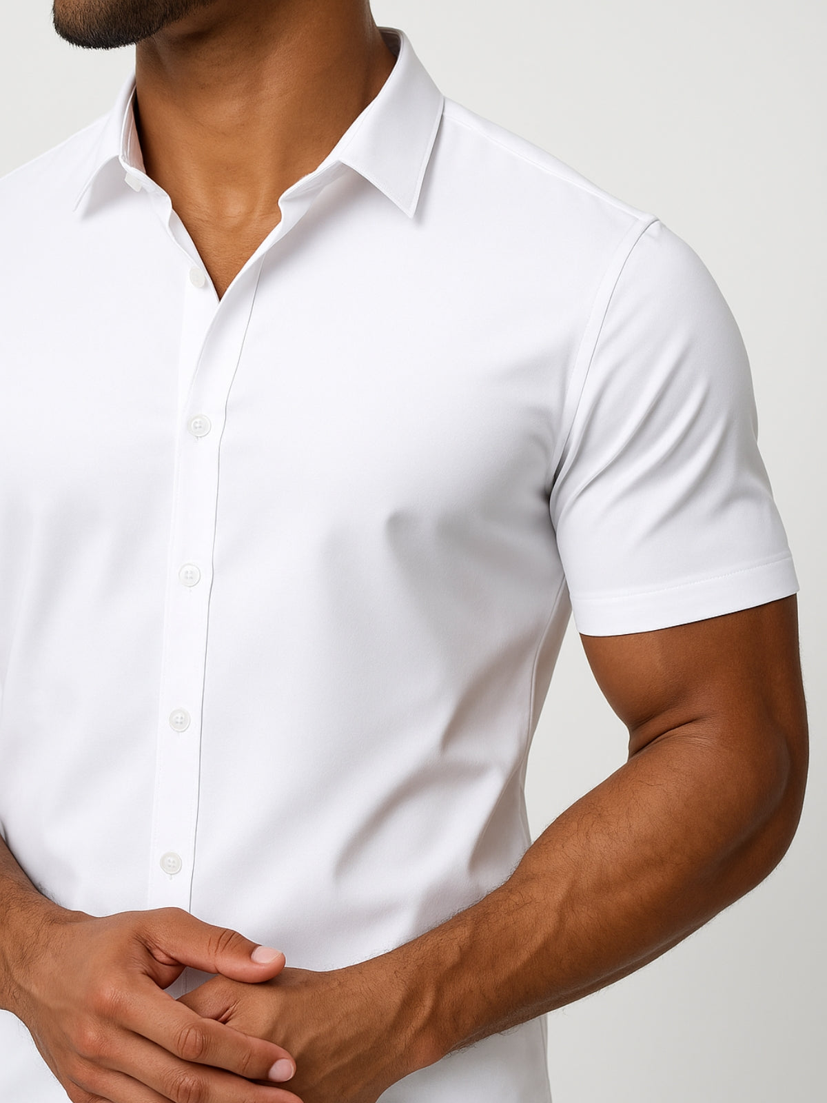 Camisa Não Amassada com Stretch 4-Way – Botões Transparentes