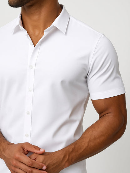 Camisa Não Amassada com Stretch 4-Way – Botões Transparentes