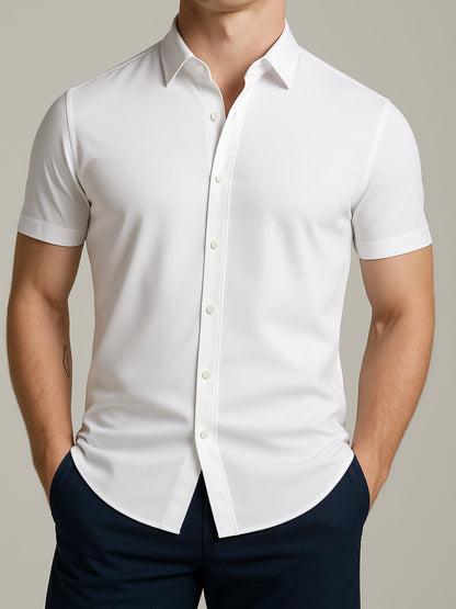 Camisa Não Amassada com Stretch 4-Way – Botões Transparentes