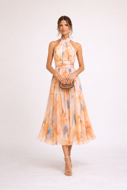 Camille — Vestido Halter em Aquarela