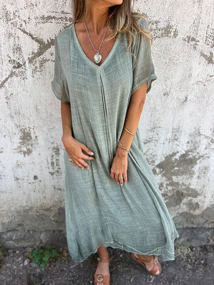 Vestido Midi Confortável com Decote em V
