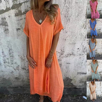 Vestido Midi Confortável com Decote em V