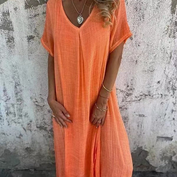 Vestido Midi Confortável com Decote em V