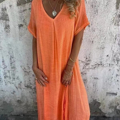 Vestido Midi Confortável com Decote em V