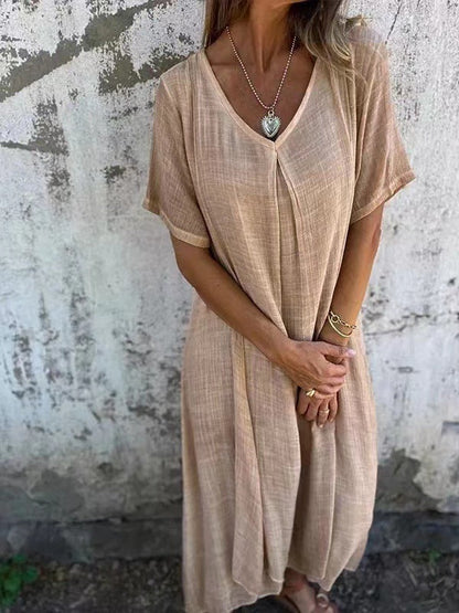 Vestido Midi Confortável com Decote em V
