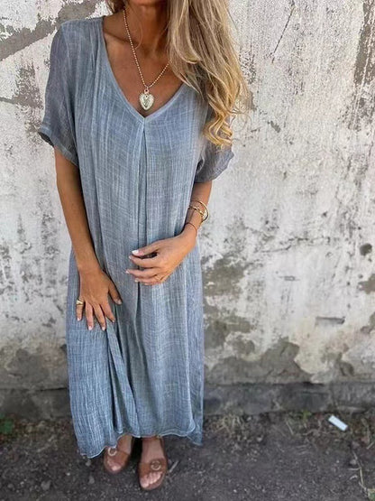 Vestido Midi Confortável com Decote em V