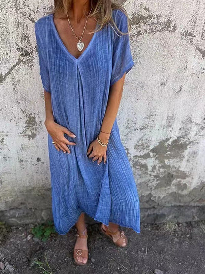Vestido Midi Confortável com Decote em V