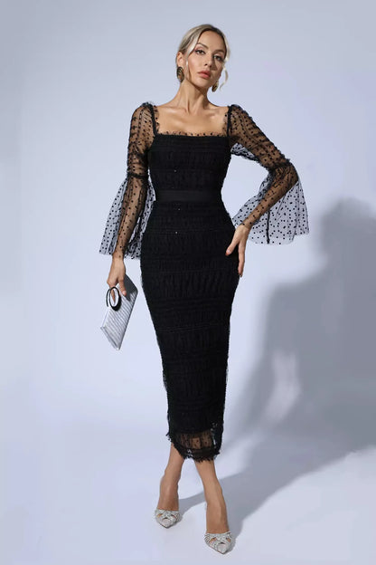 Vestido Midi — Malha de Lantejoulas