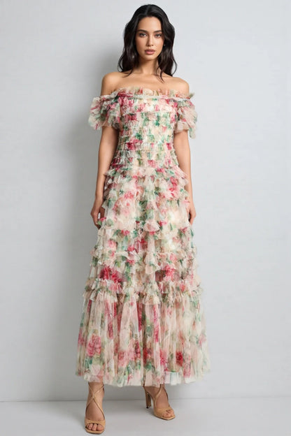 Vestido Maxi Sem Alças em Malha Floral Sina