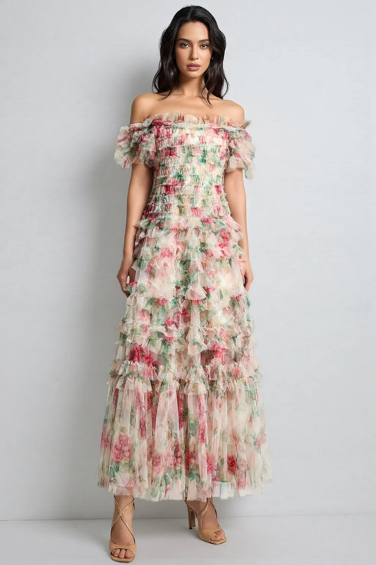 Vestido Maxi Sem Alças em Malha Floral Sina