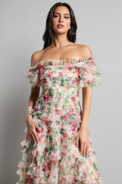 Vestido Maxi Sem Alças em Malha Floral Sina