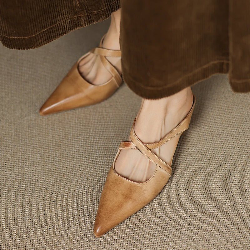 Aluna Mules de Couro Genuine