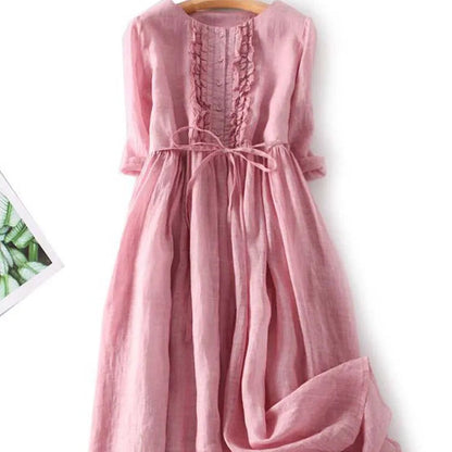 Livia - Confortável Vestido Maxi de Linho