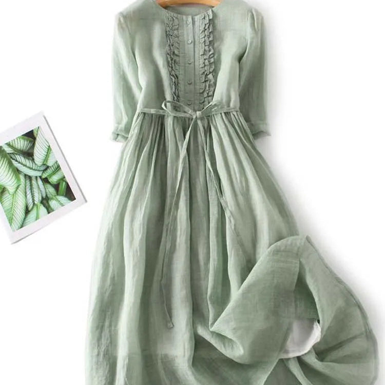 Livia - Confortável Vestido Maxi de Linho