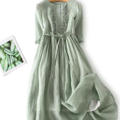 Livia - Confortável Vestido Maxi de Linho