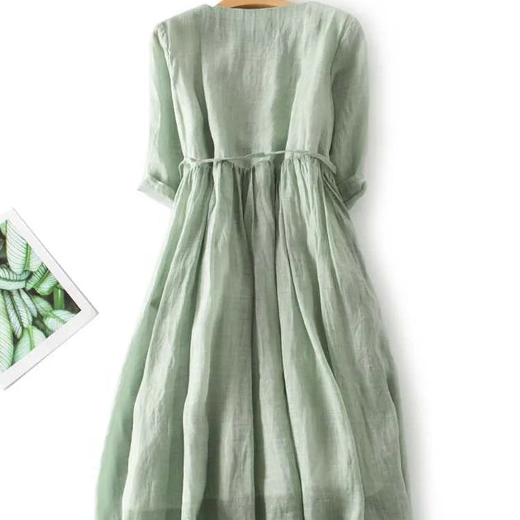 Livia - Confortável Vestido Maxi de Linho