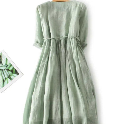 Livia - Confortável Vestido Maxi de Linho