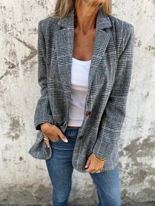 Blazer Casual Xadrez com Lapelas - Confortável Blazer
