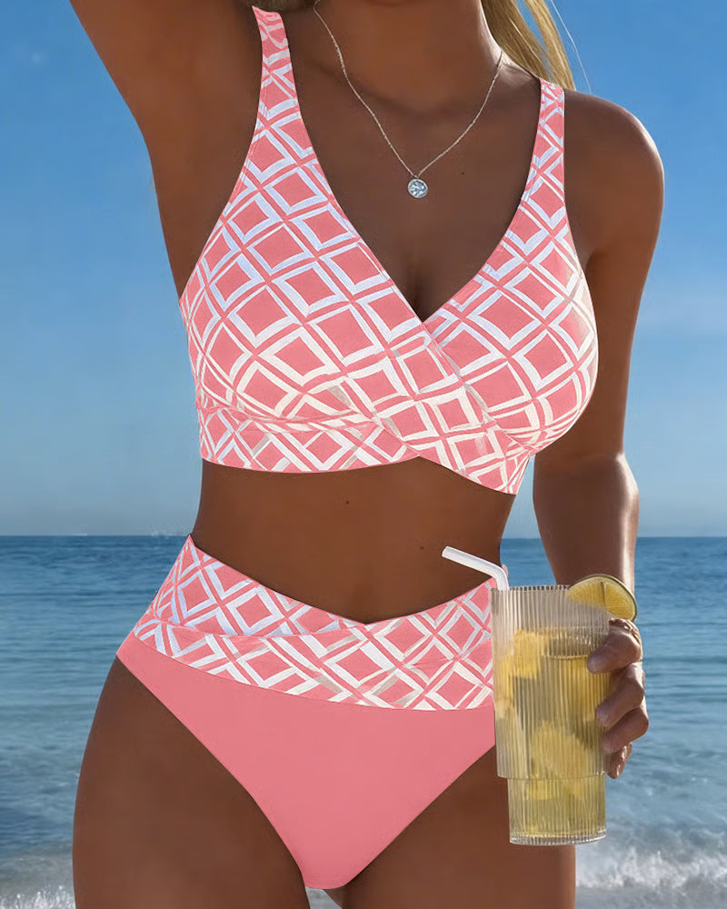 Diavèra — Conjunto de bikini com recorte em forma de soutien com padrão de diamante