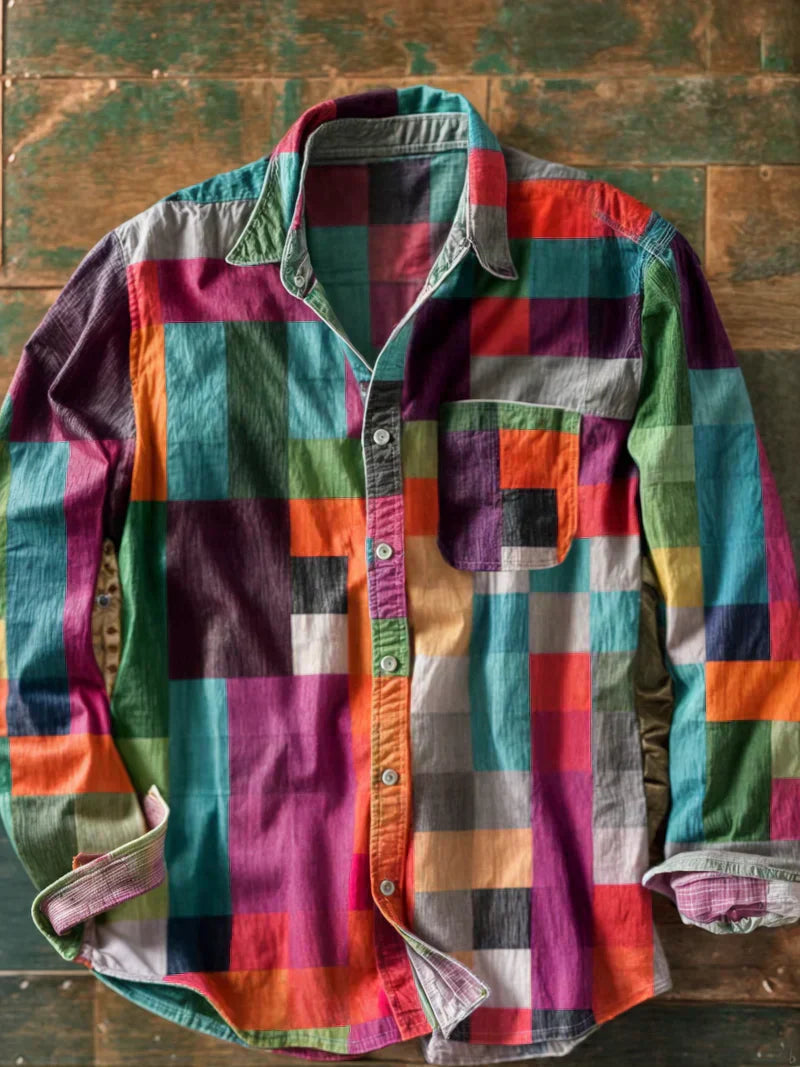 Camisa Patchwork — Design Arrojado em Blocos de Cores