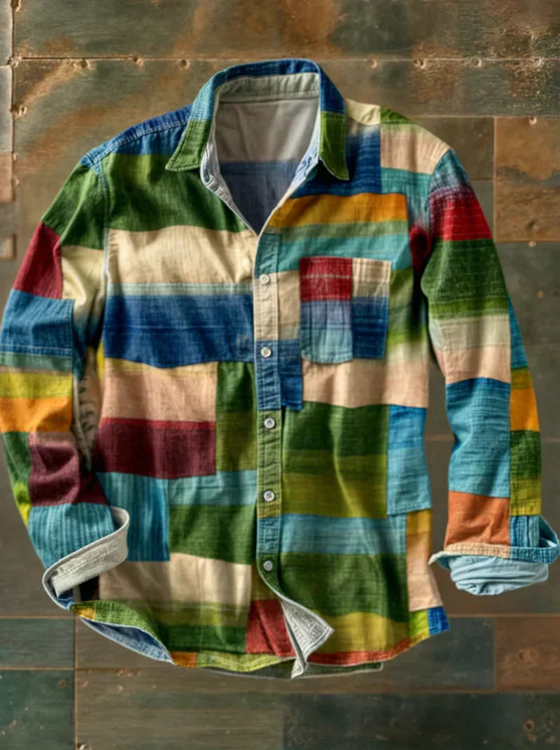 Camisa Patchwork — Design Arrojado em Blocos de Cores