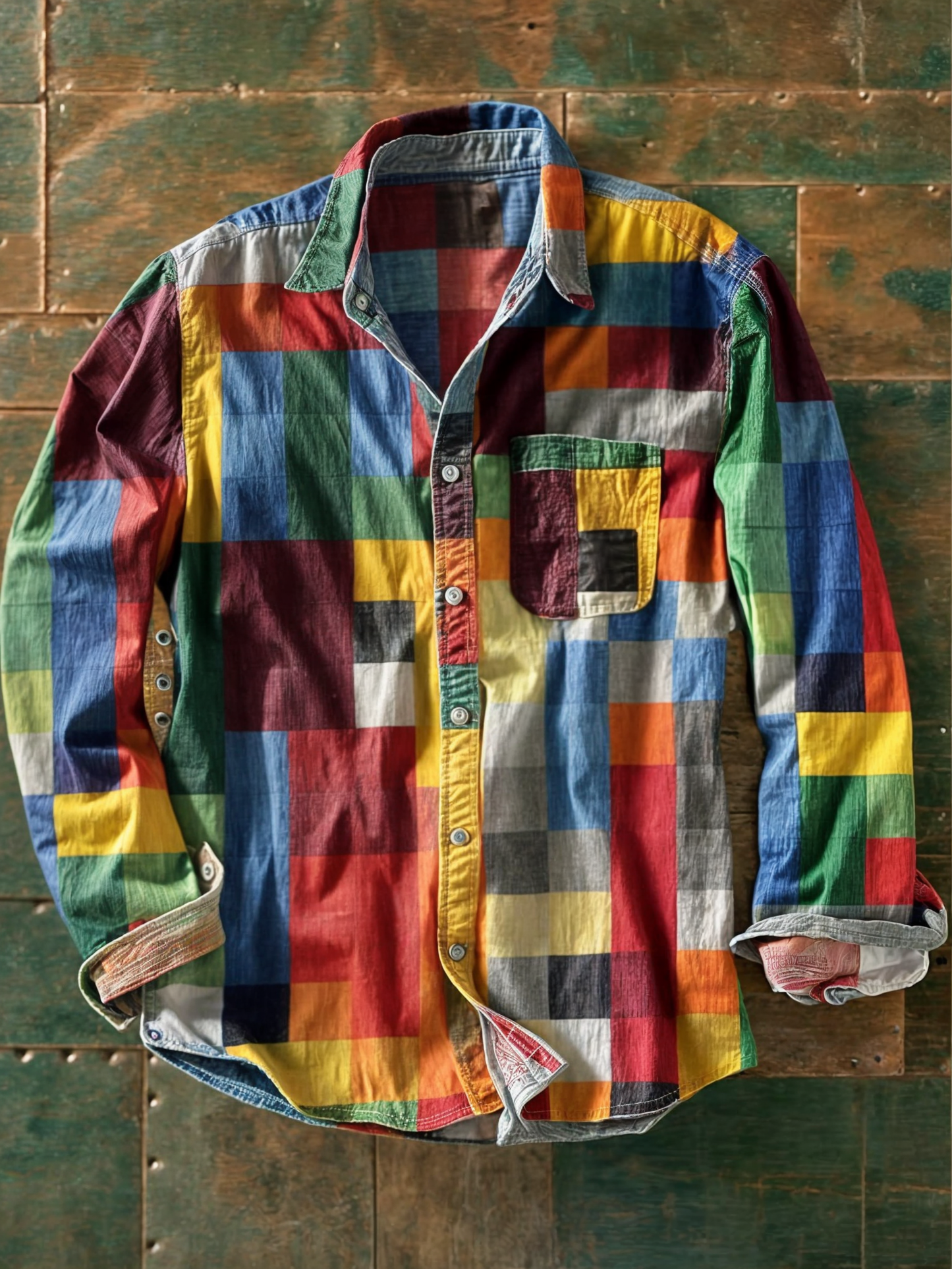 Camisa Patchwork — Design Arrojado em Blocos de Cores