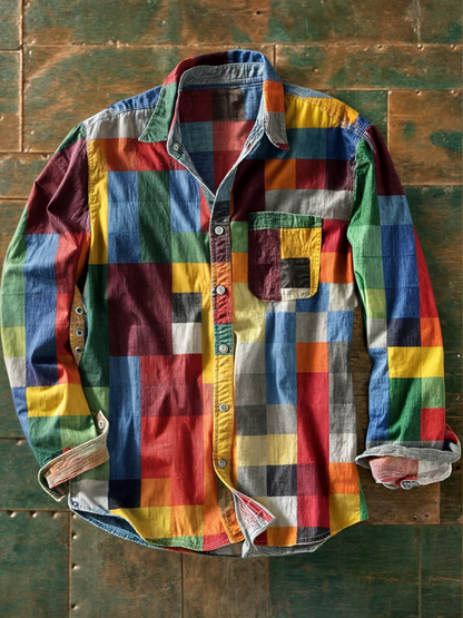 Camisa Patchwork — Design Arrojado em Blocos de Cores