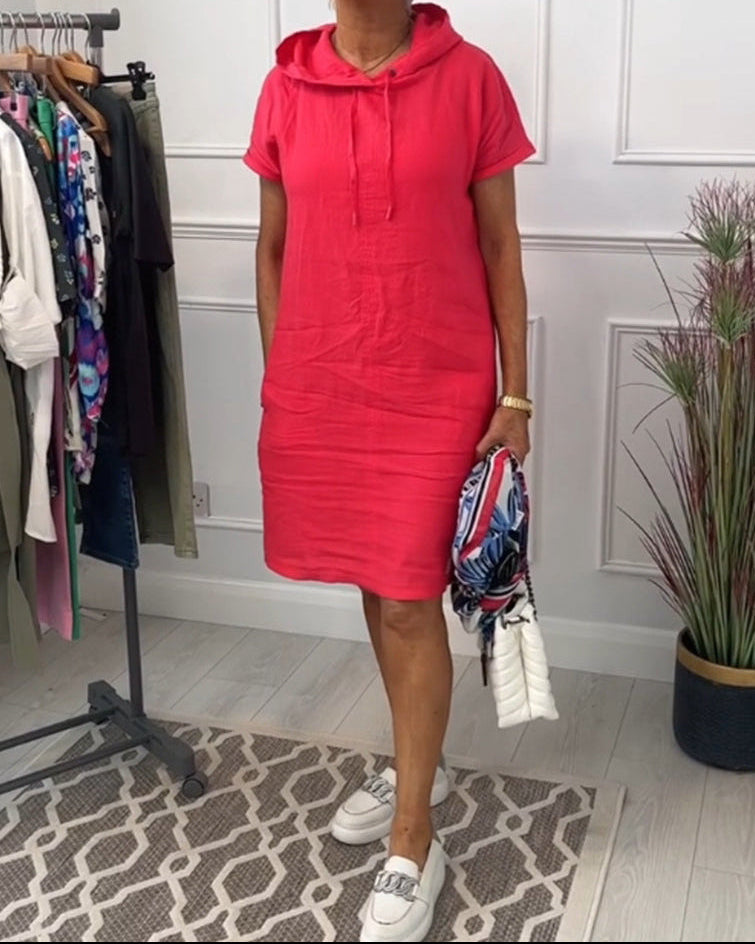 Aurève - Vestido Casual de Manga Curta com Capuz