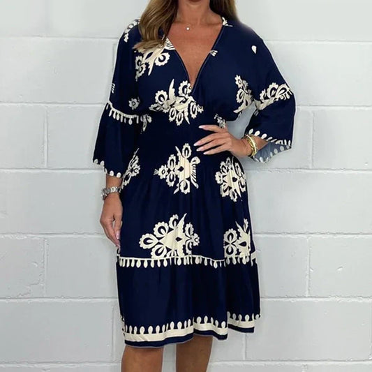 Vestido Midi Boêmio com Decote em V Liora
