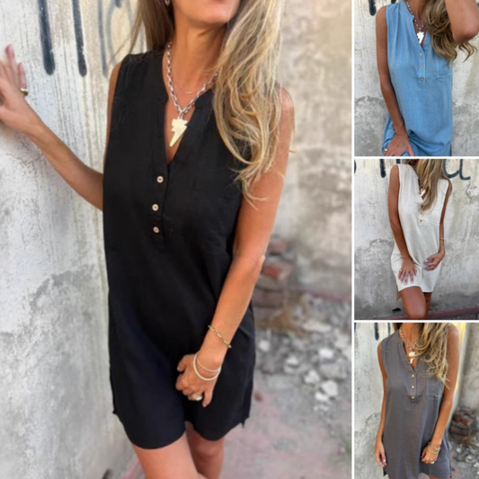 Vestido Sem Mangas em V - Elegante e Confortável